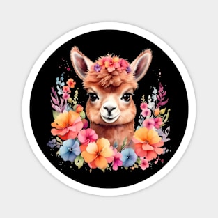 An alpaca decorated with beautiful watercolor flowers Magnet